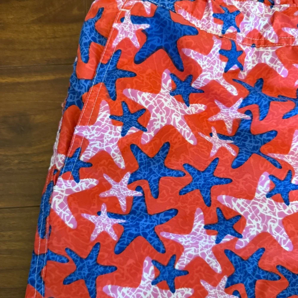 Peter Millar‎ Starfish Swim Trunks Mens XL Red Blue Mesh Lined Board Shorts